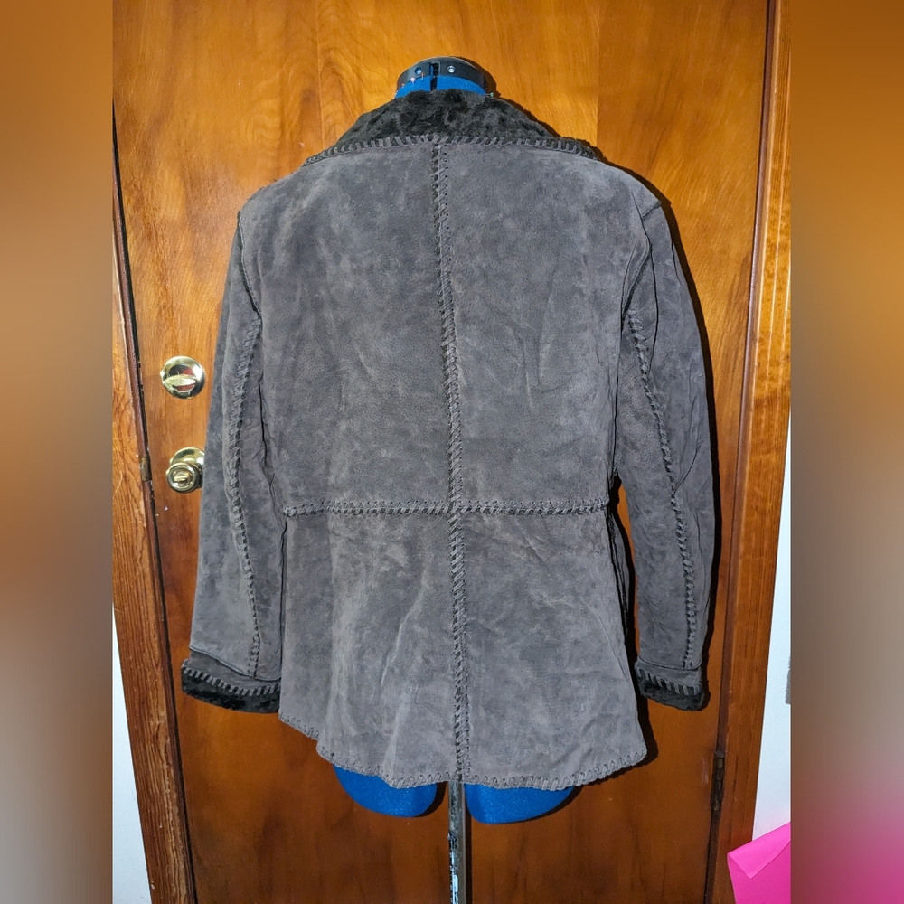 Brown Leather Patchwork Jacket Large - image 2